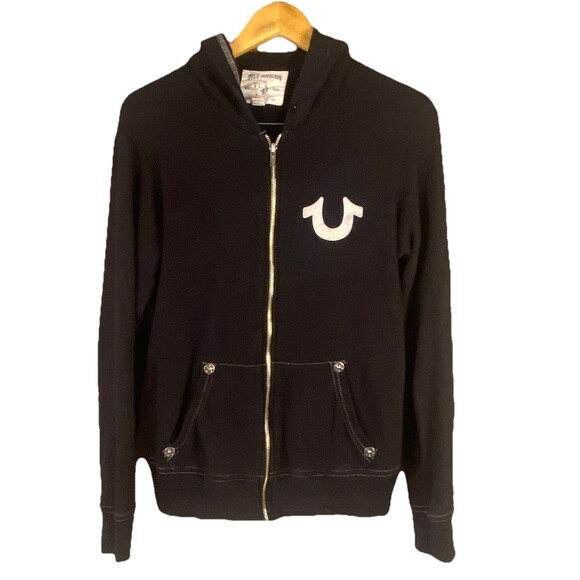 True Religion Black Full Zip Sweatshirt W/ Stitching S Graphic Grunge BigT- Read - Picture 3 of 9